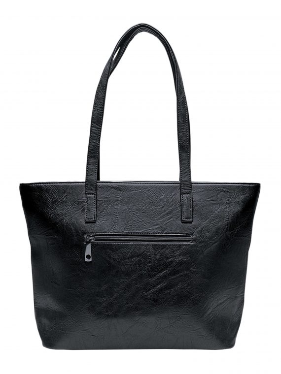 Černá kabelka přes rameno s šikmými vzory, Tapple, H190030, zadní strana kabelky