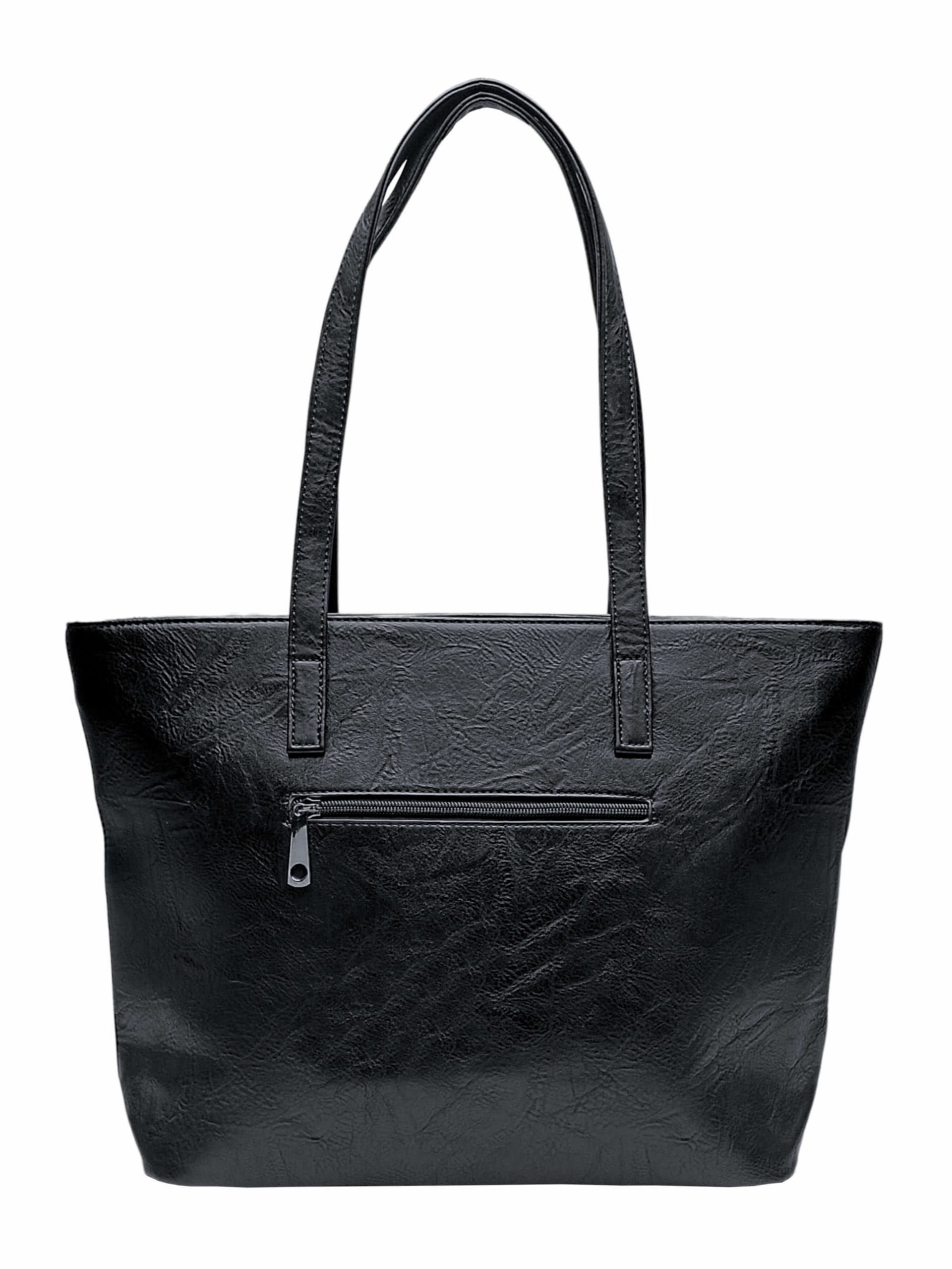 Černá kabelka přes rameno s šikmými vzory, Tapple, H190030, zadní strana dámské kabelky přes rameno