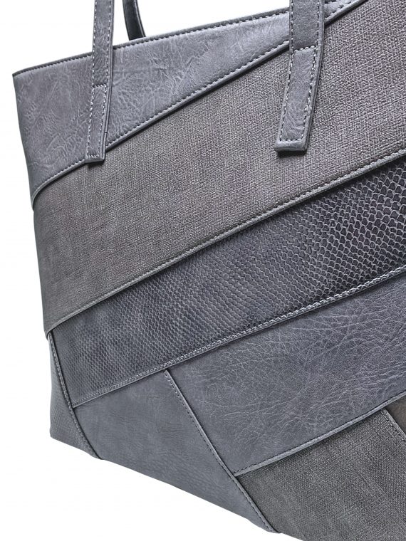 Tmavě šedá kabelka přes rameno s šikmými vzory, Tapple, H190030, detail kabelky
