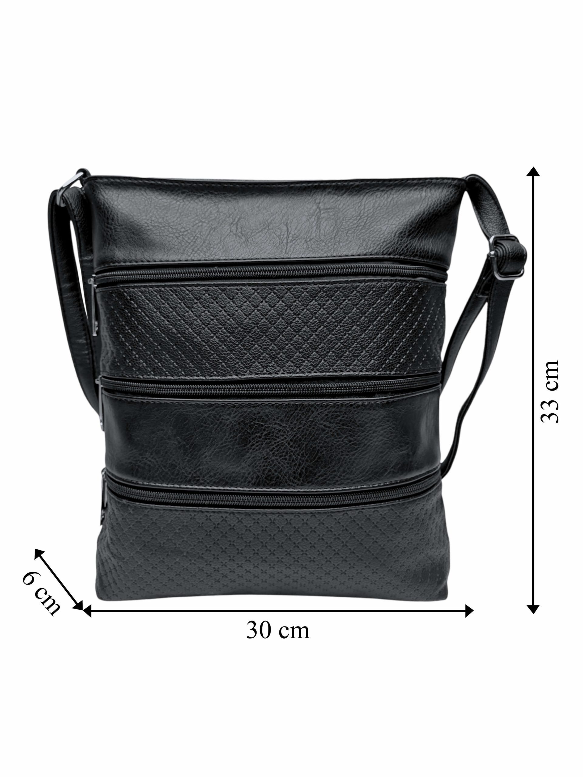 Černá crossbody kabelka s kapsami, Tapple, H16086, přední strana crossbody kabelky s rozměry