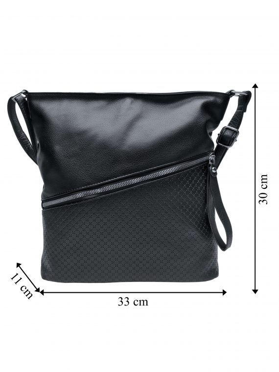 Černá crossbody kabelka s šikmou kapsou, Tapple, H18001, přední strana crossbody kabelky s rozměry
