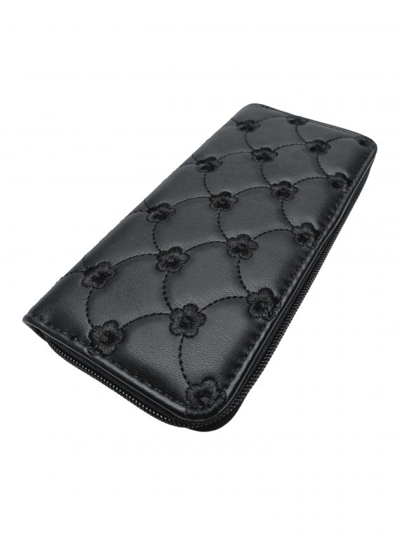 Černá dámská peněženka s květy, New Berry, 318-16, přední strana dámské peněženky