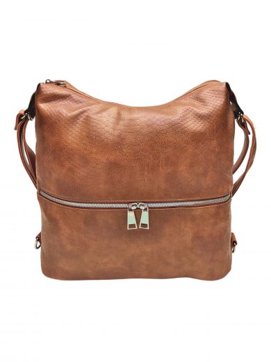 Moderní středně hnědý kabelko-batoh z eko kůže, Tapple, H190010, přední strana kabelko-batohu 2v1