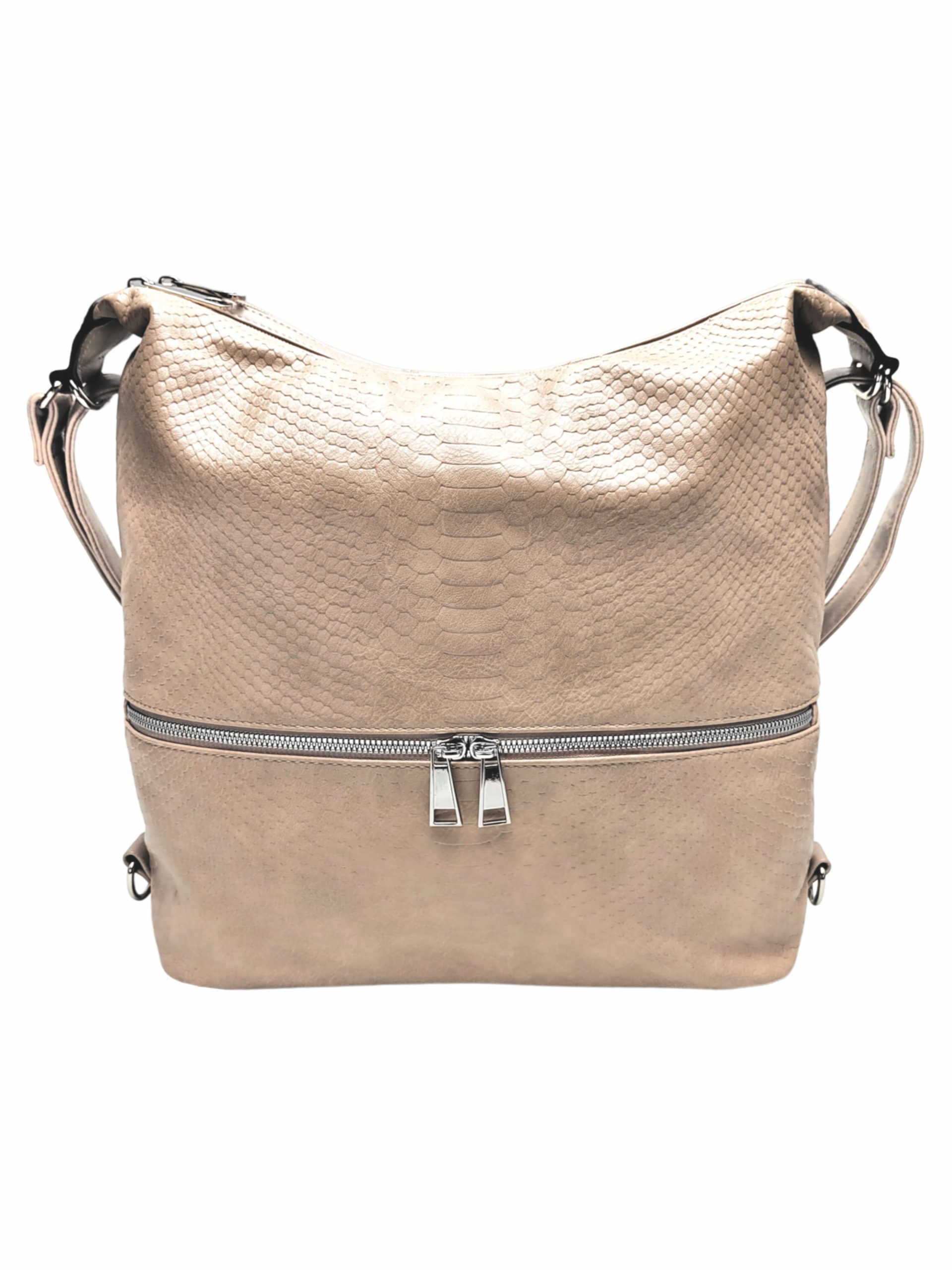 Moderní světle hnědý kabelko-batoh z eko kůže, Tapple, H190010, přední strana kabelko-batohu 2v1