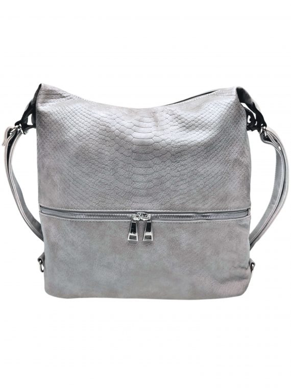 Moderní světle šedý kabelko-batoh z eko kůže, Tapple, H190010, přední strana kabelko-batohu 2v1