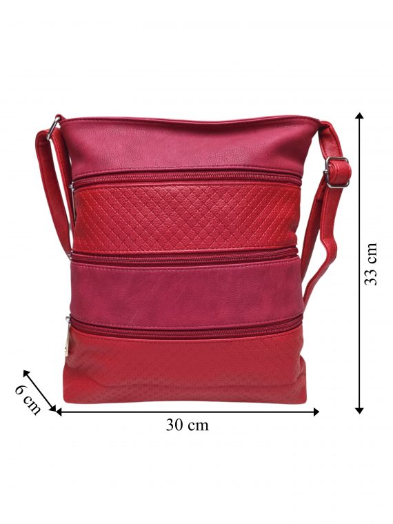 Tmavě červená crossbody kabelka s kapsami, Tapple, H16086, přední strana crossbody kabelky s rozměry