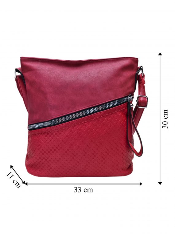 Tmavě červená crossbody kabelka s šikmou kapsou, Tapple, H18001, přední strana crossbody kabelky s rozměry
