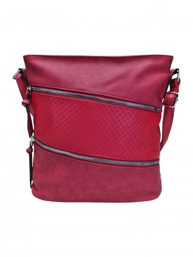 Tmavě červená crossbody kabelka s šikmými kapsami, Tapple, H18007, přední strana crossbody kabelky