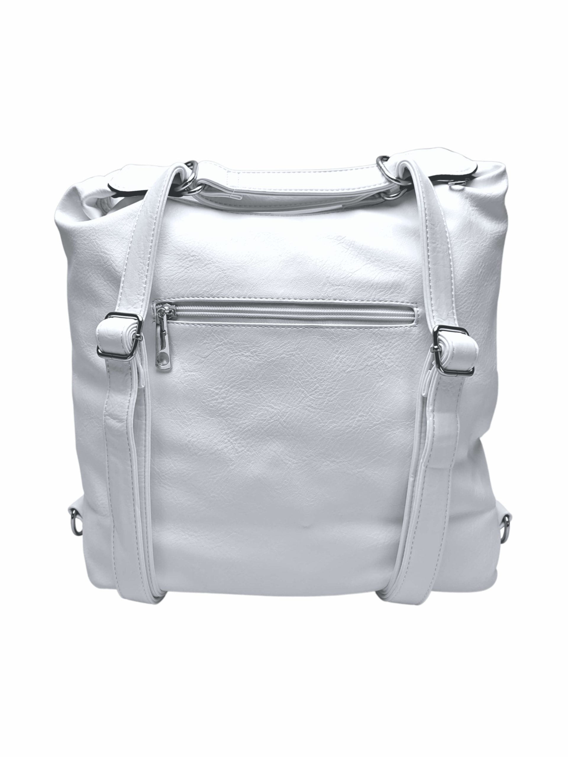 Velký bílý kabelko-batoh z eko kůže, Tapple, H18077, zadní strana kabelko-batohu 2v1 s popruhy