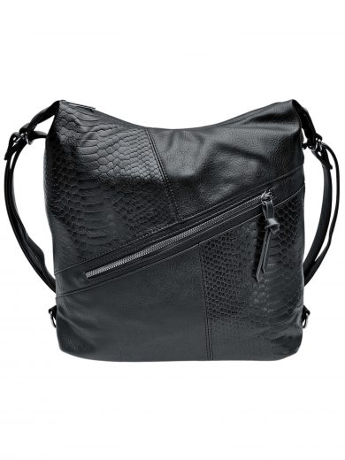 Velký černý kabelko-batoh z eko kůže, Tapple, H18077, přední strana kabelko-batohu 2v1