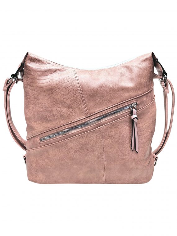 Velký starorůžový kabelko-batoh z eko kůže, Tapple, H18077, přední strana kabelko-batohu 2v1