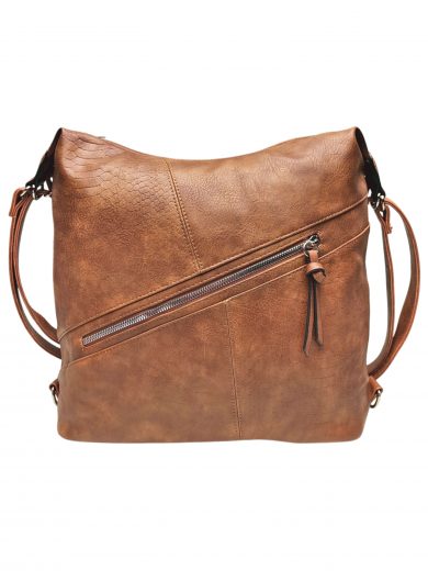 Velký středně hnědý kabelko-batoh z eko kůže, Tapple, H18077, přední strana kabelko-batohu 2v1