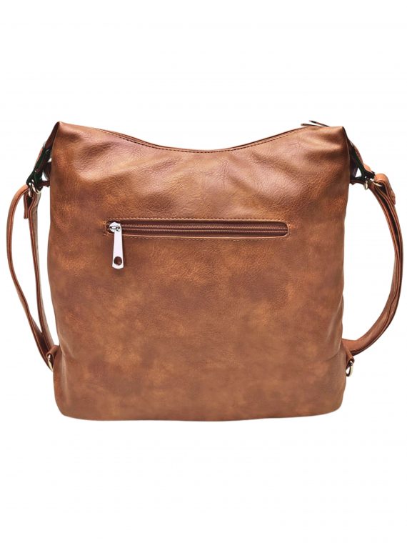 Velký středně hnědý kabelko-batoh z eko kůže, Tapple, H18077, zadní strana kabelko-batohu 2v1
