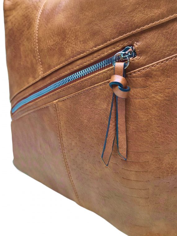 Velký středně hnědý kabelko-batoh z eko kůže, Tapple, H18077, detail kabelko-batohu 2v1