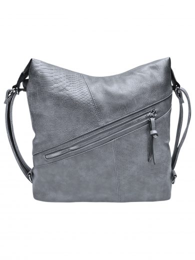 Velký středně šedý kabelko-batoh z eko kůže, Tapple, H18077, přední strana kabelko-batohu 2v1