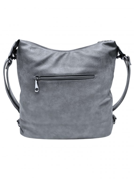 Velký středně šedý kabelko-batoh z eko kůže, Tapple, H18077, zadní strana kabelko-batohu 2v1