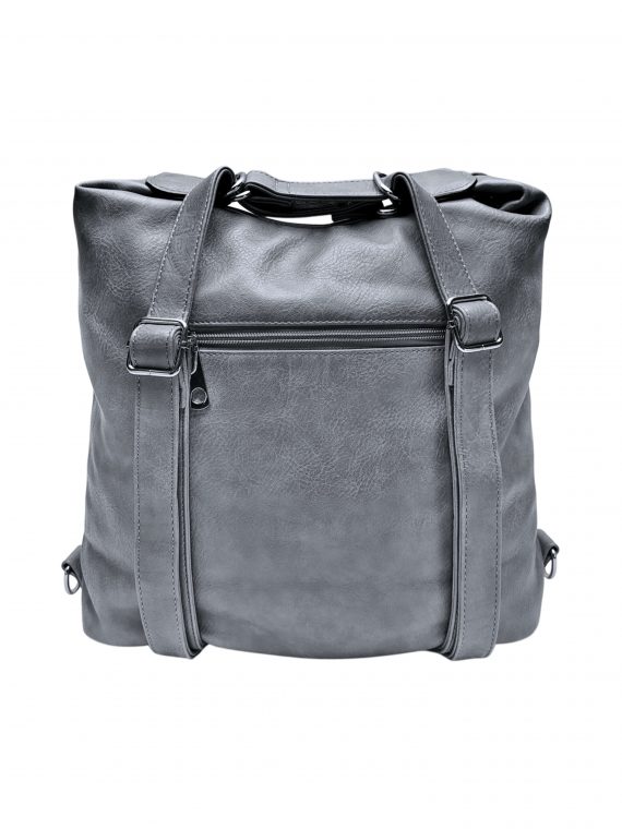Velký středně šedý kabelko-batoh z eko kůže, Tapple, H18077, zadní strana kabelko-batohu 2v1 s popruhy