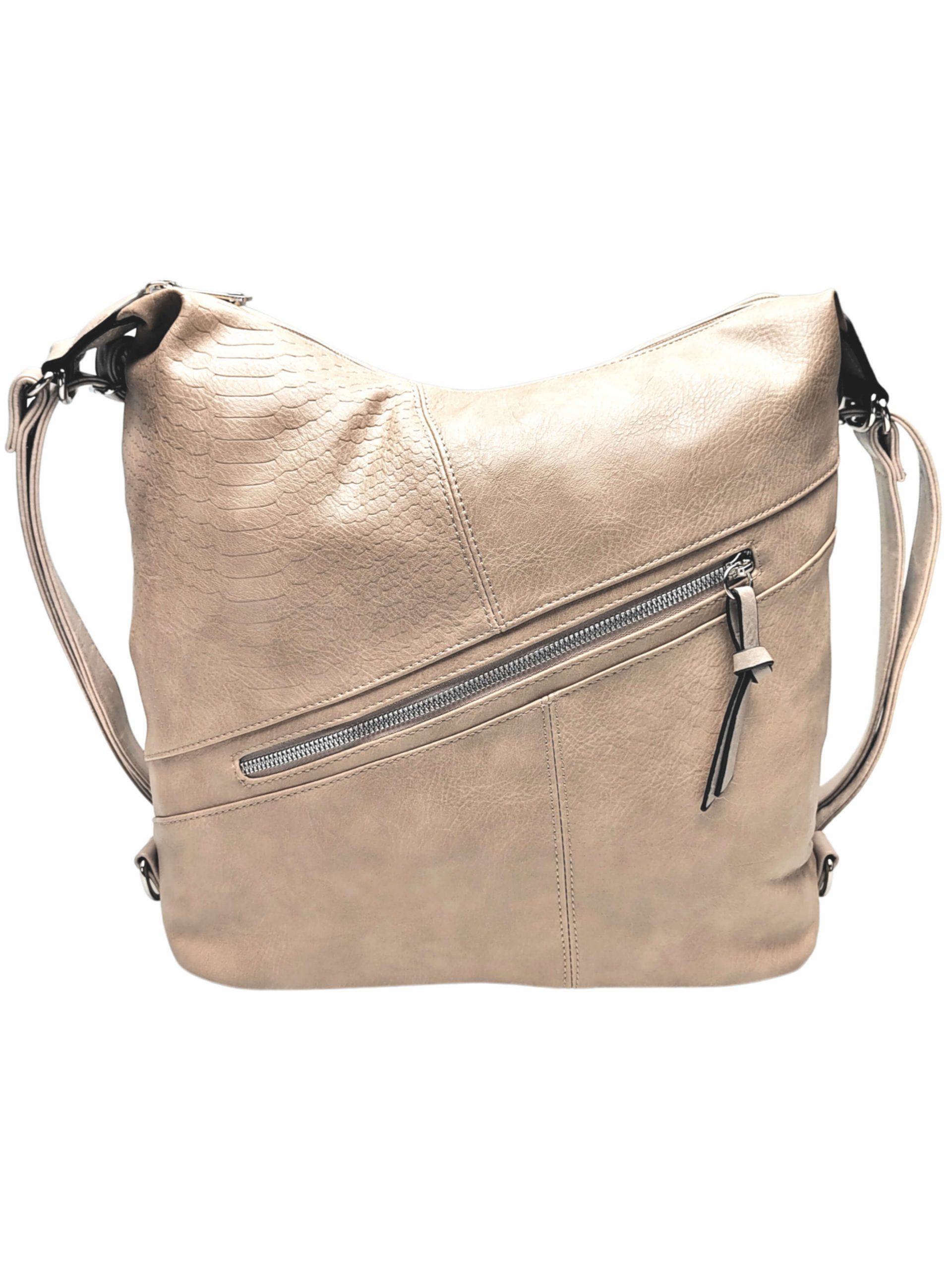 Velký světle hnědý kabelko-batoh z eko kůže, Tapple, H18077, přední strana kabelko-batohu 2v1