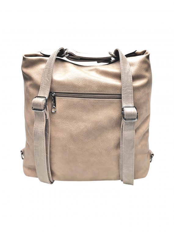 Velký světle hnědý kabelko-batoh z eko kůže, Tapple, H18077, zadní strana kabelko-batohu 2v1 s popruhy