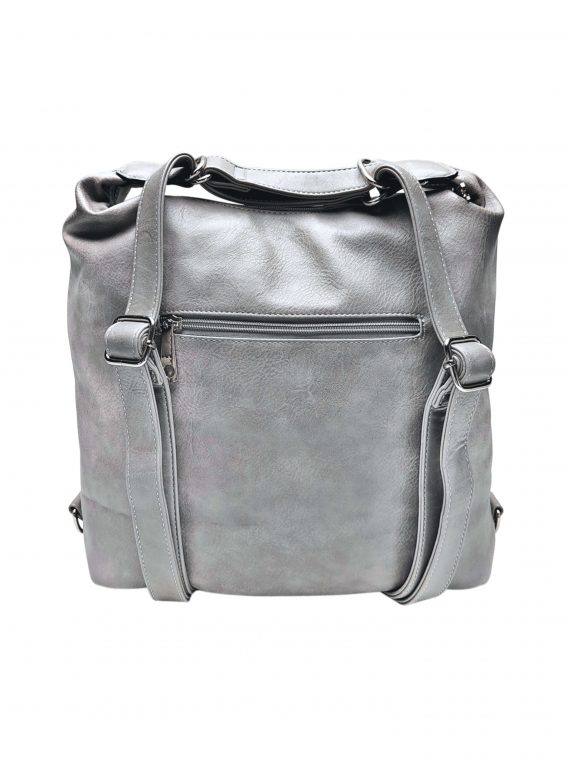 Velký světle šedý kabelko-batoh z eko kůže, Tapple, H18077, zadní strana kabelko-batohu 2v1 s popruhy