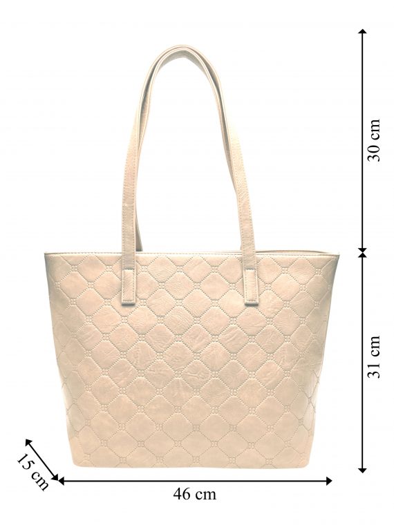 Béžová kabelka přes rameno s koso vzory, Tapple, H22502, strana kabelky s rozměry