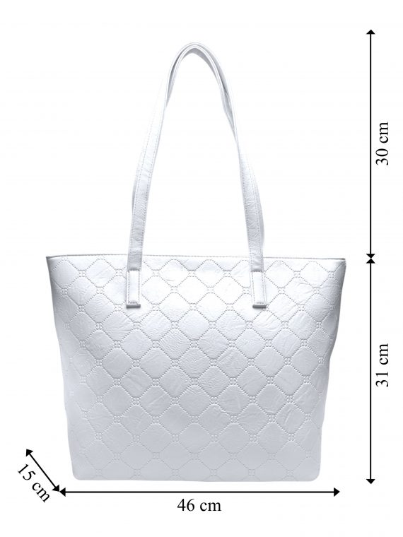 Bílá kabelka přes rameno s koso vzory, Tapple, H22502, strana kabelky s rozměry