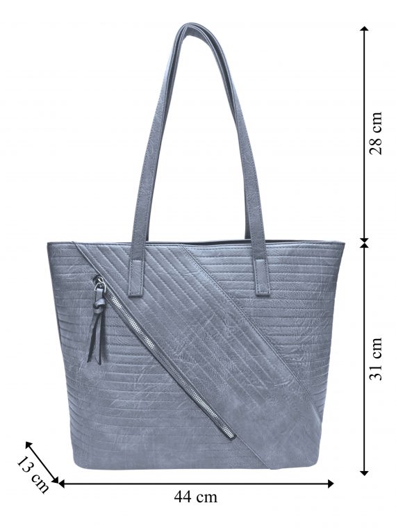 Středně šedá kabelka přes rameno s prošíváním, Tapple, H22411, přední strana kabelky přes rameno s rozměry