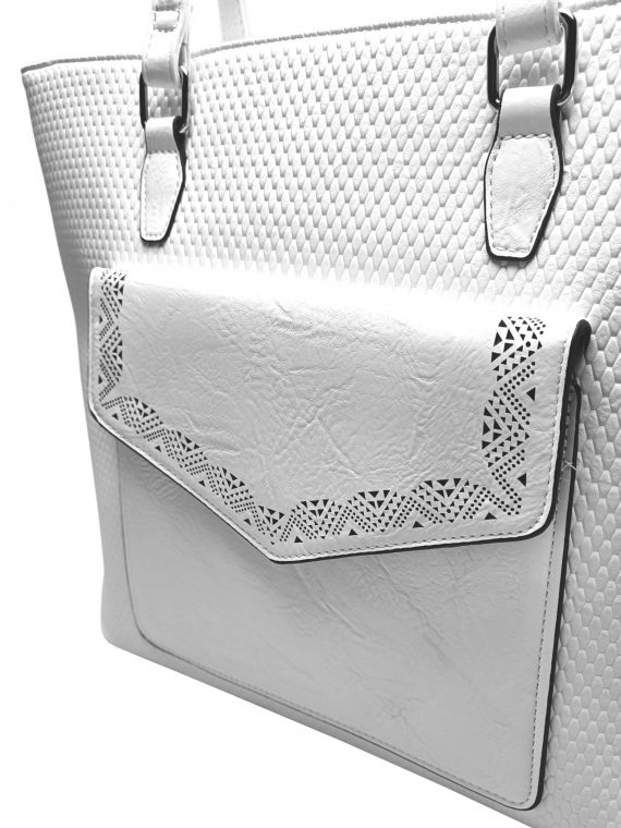 Velká bílá kabelka přes rameno s kapsou, Tapple, H22920, detail kabelky přes rameno
