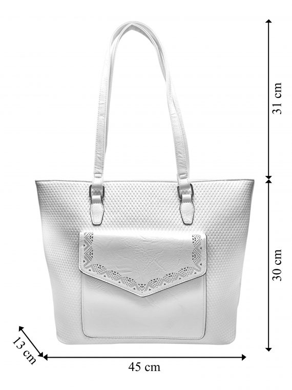 Velká bílá kabelka přes rameno s kapsou, Tapple, H22920, přední strana kabelky přes rameno s rozměry