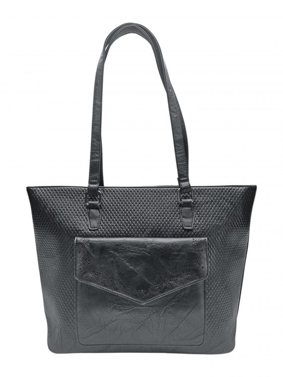 Velká černá kabelka přes rameno s kapsou, Tapple, H22920, přední strana kabelky přes rameno