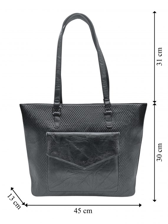 Velká černá kabelka přes rameno s kapsou, Tapple, H22920, přední strana kabelky přes rameno s rozměry