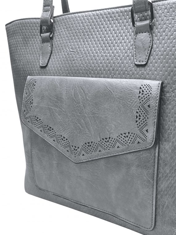 Velká středně šedá kabelka přes rameno s kapsou, Tapple, H22920, detail kabelky přes rameno