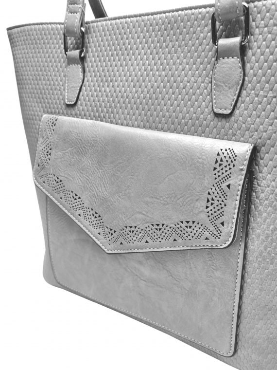 Velká světle šedá kabelka přes rameno s kapsou, Tapple, H22920, detail kabelky přes rameno