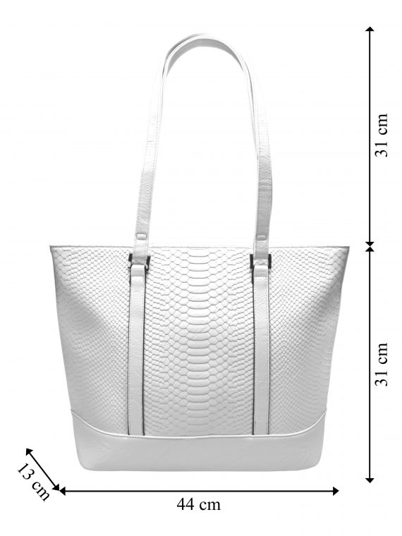 Bílá kabelka přes rameno s hadím vzorem, Tapple, H22919, přední strana kabelky přes rameno s rozměry