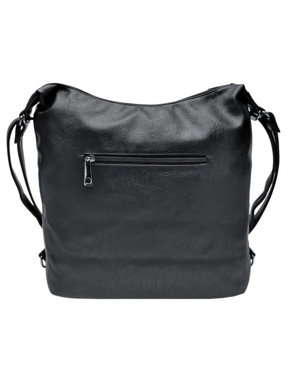 Velký černý kabelko-batoh s šikmou kapsou, Tapple, H18077N2, zadní strana kabelko-batohu 2v1