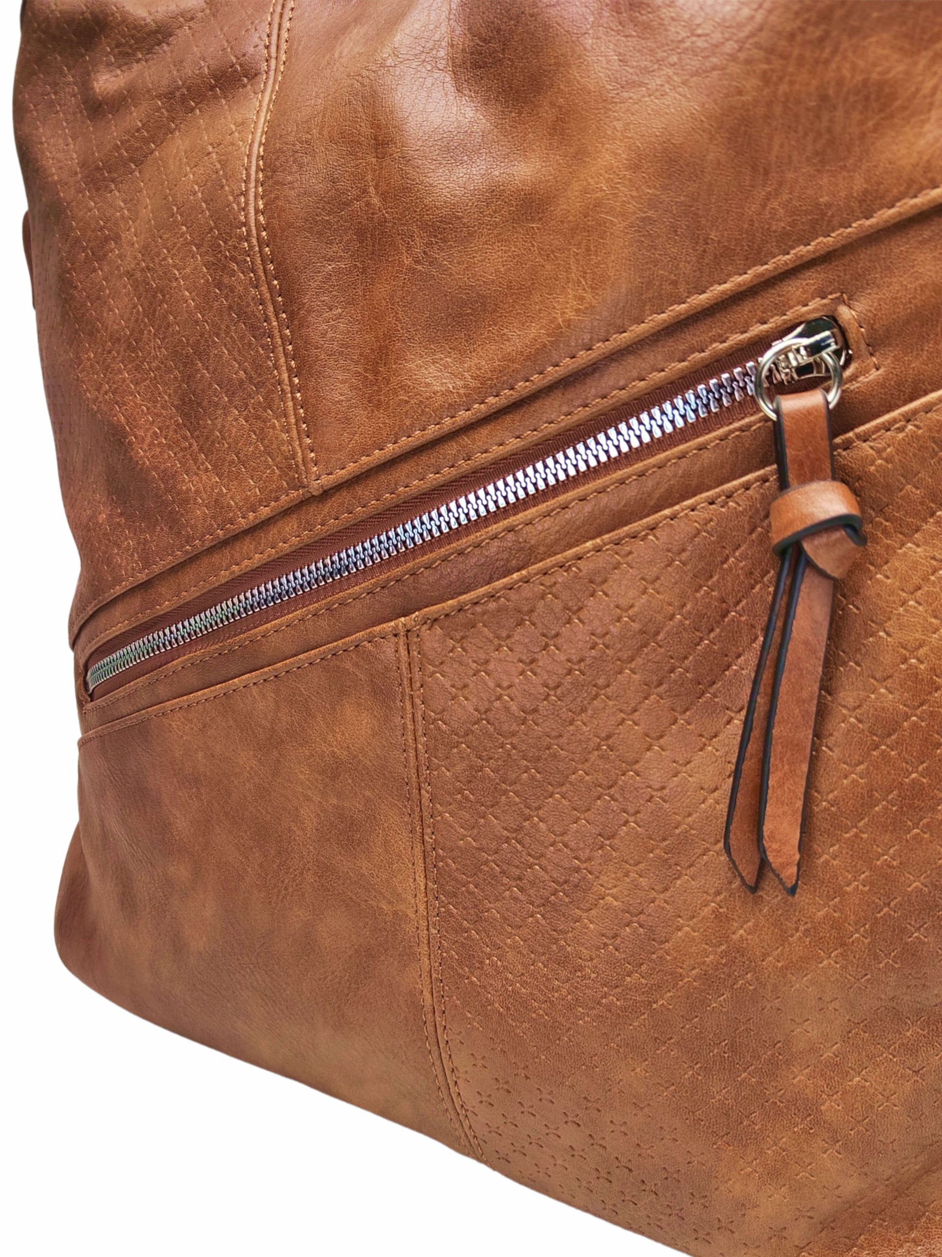 Velký středně hnědý kabelko-batoh s šikmou kapsou, Tapple, H18077N2, detail kabelko-batohu 2v1