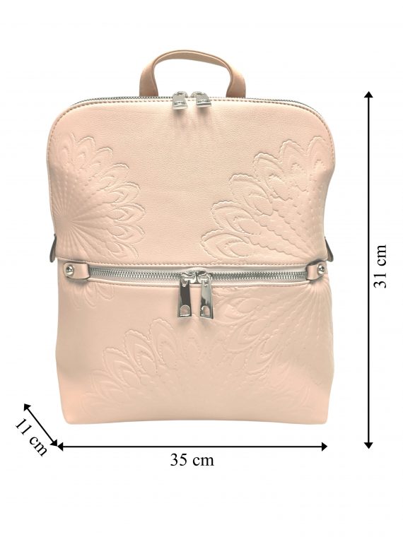 Béžový dámský batoh s ornamenty, Tapple, H20820-12, přední strana batohu s rozměry