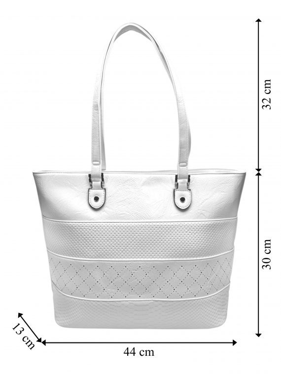 Bílá kabelka přes rameno se vzory, Tapple, H22922-1, přední strana kabelky přes rameno s rozměry