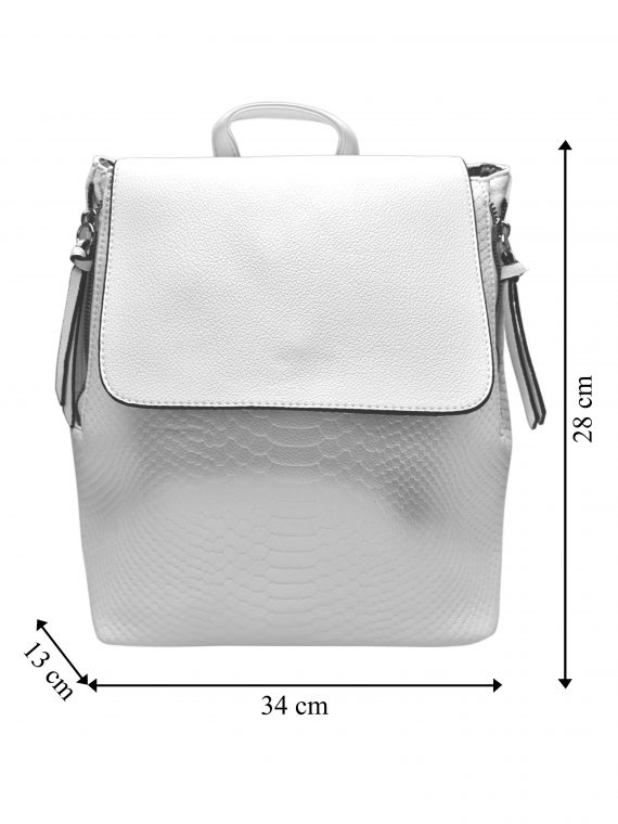 Bílý dámský batoh s hadím vzorem, Tapple, H22386, přední strana batohu s rozměry