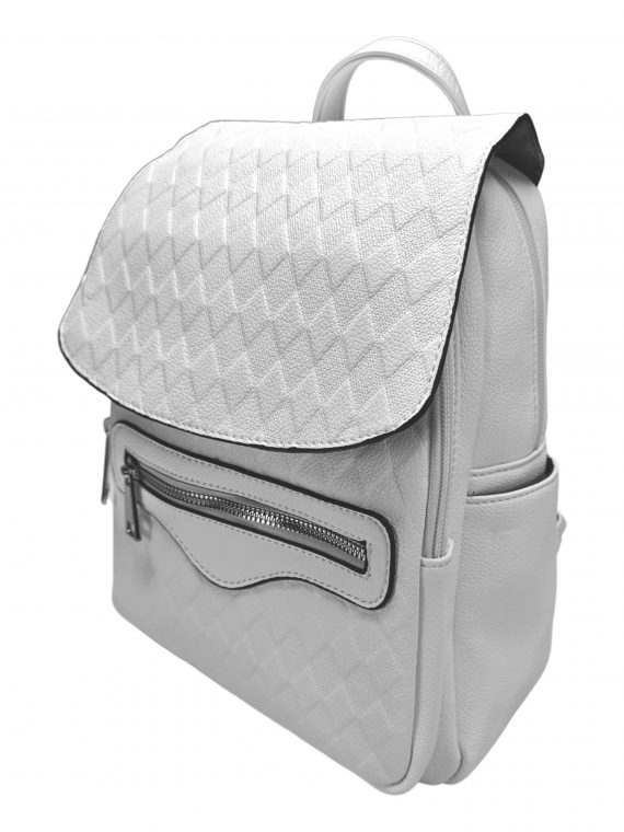 Bílý dámský batoh s kosočtverci, Tapple, H22113-1, boční strana batohu s klopou