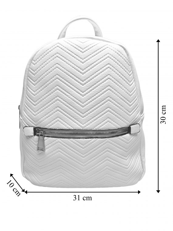 Bílý dámský batoh s moderním vzorem, Tapple, H22802-1, přední strana batohu s rozměry