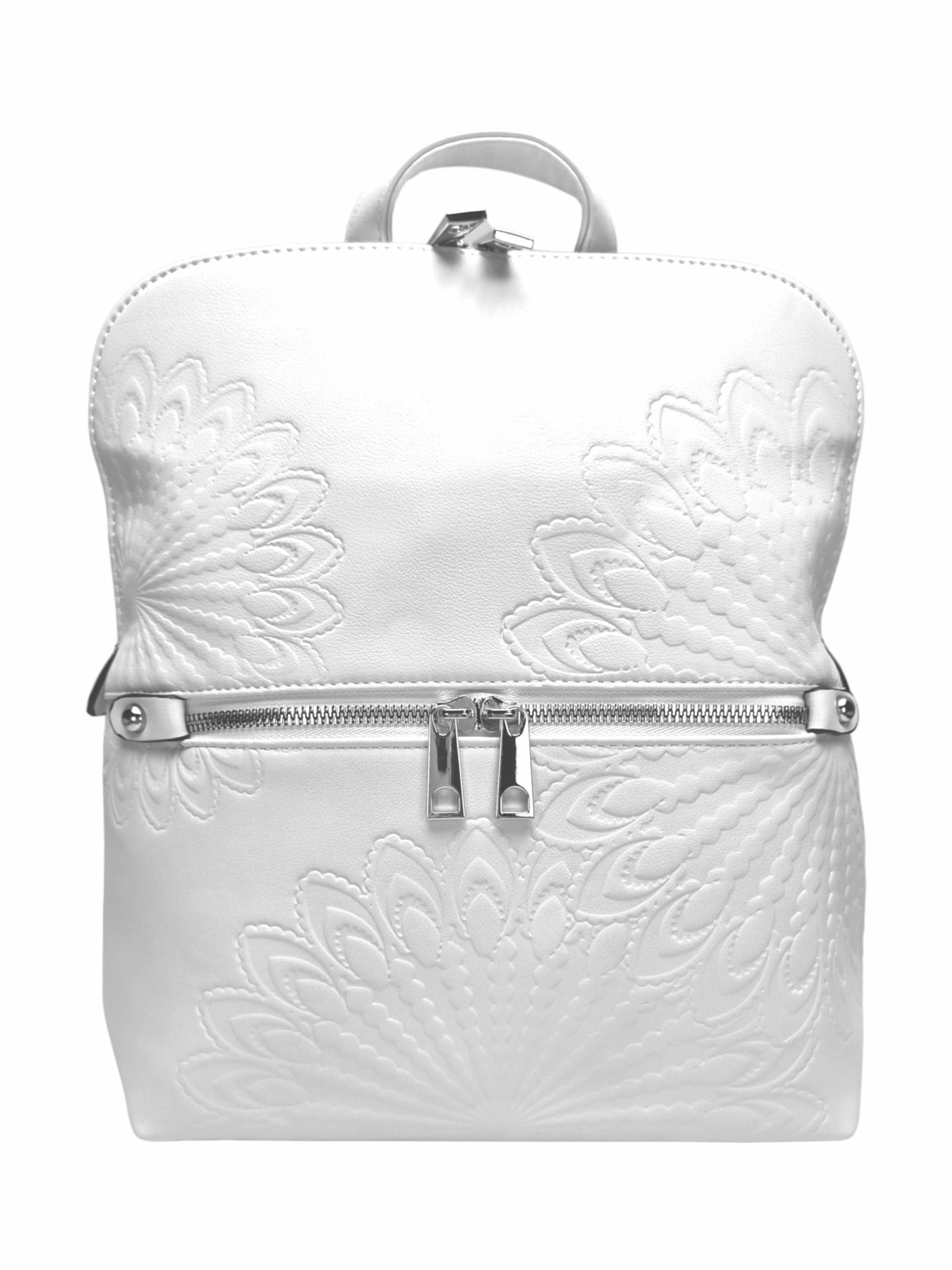 Bílý dámský batoh s ornamenty, Tapple, H20820-12, přední strana batohu