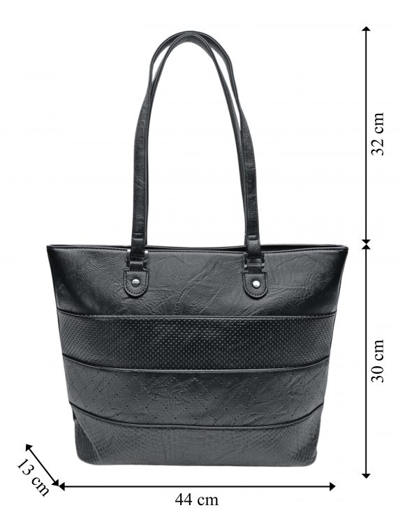 Černá kabelka přes rameno se vzory, Tapple, H22922-1, přední strana kabelky přes rameno s rozměry