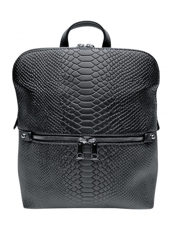 Černý dámský batoh s hadí texturou, Tapple, H20820, přední strana batohu