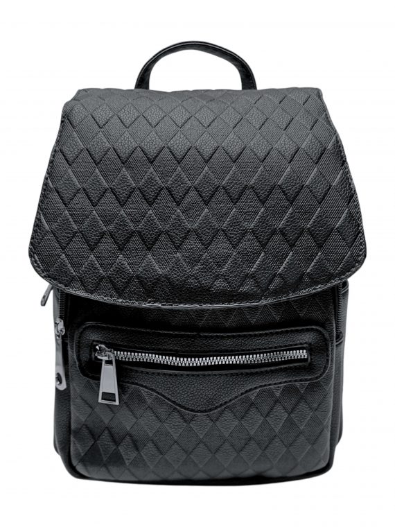 Černý dámský batoh s kosočtverci, Tapple, H22113-1, přední strana batohu