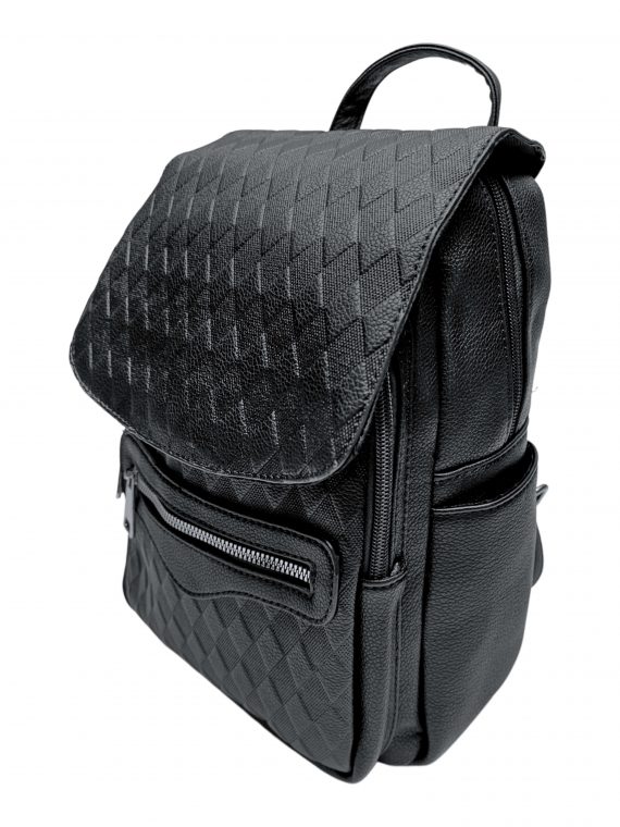 Černý dámský batoh s kosočtverci, Tapple, H22113-1, boční strana batohu s klopou