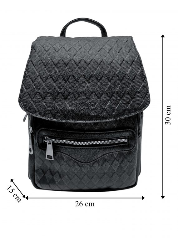 Černý dámský batoh s kosočtverci, Tapple, H22113-1, přední strana batohu s rozměry