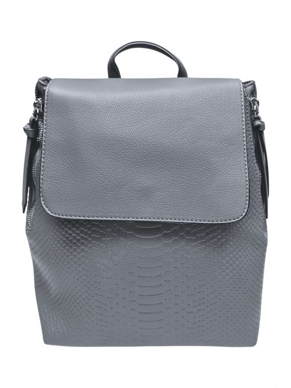 Středně šedý dámský batoh s hadím vzorem, Tapple, H22386, přední strana batohu
