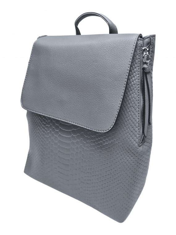 Středně šedý dámský batoh s hadím vzorem, Tapple, H22386, boční strana batohu s klopou