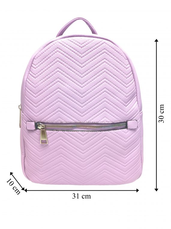 Světle fialový dámský batoh s moderním vzorem, Tapple, H22802-1, přední strana batohu s rozměry